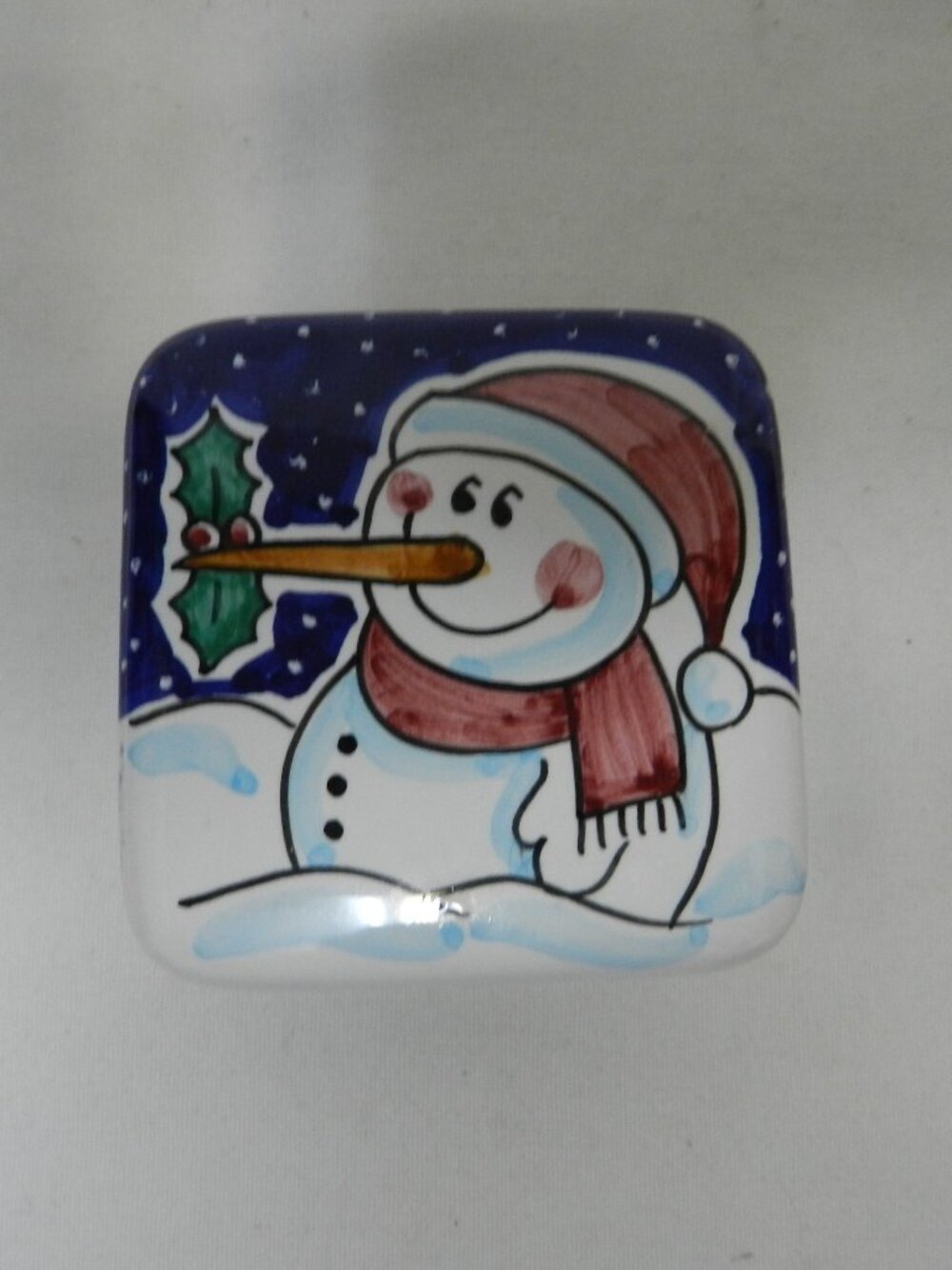 Vietri Italy Vintage Christmas Snowman trinket box decor ceramic small Holiday